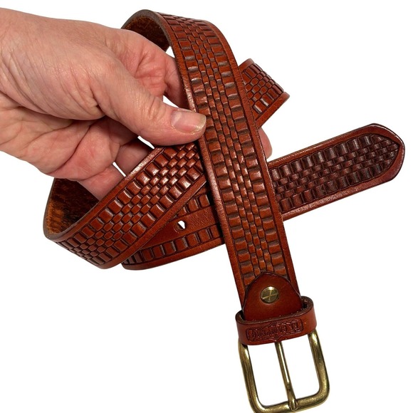 Vintage El Campero Womens Leather Basketweave Belt M Italy Tooled Western Rustic main image 4